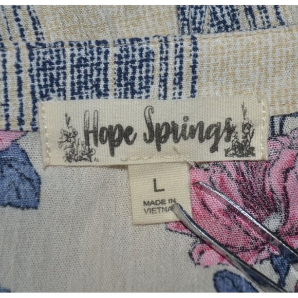 Hope Springs Ladies Floral Striped V-Neck 1/4 Button Up Blouse Size L 3/4 Sleeve - Picture 8 of 10